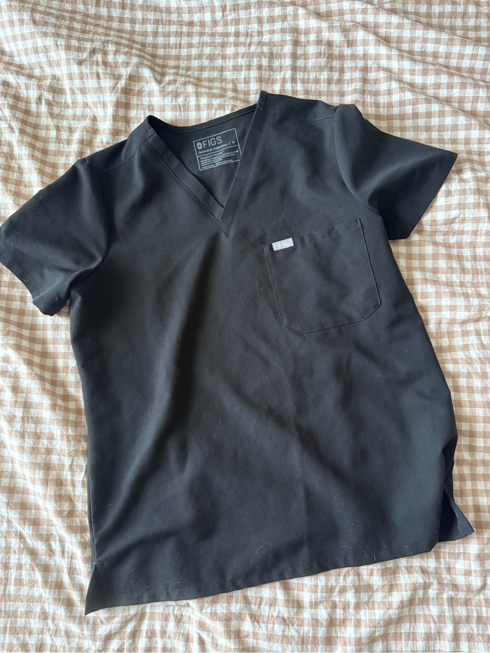 FIGS Black V-Neck Scrub Top - Pocket Detail